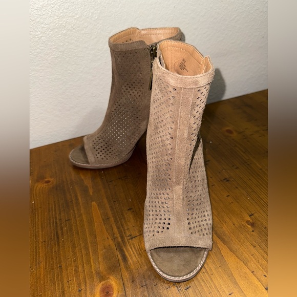 Lucky Brand Taupe Peep-Toe Heeled Boots - Picture 1 of 7